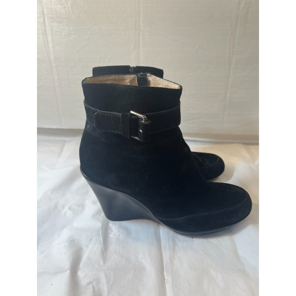 You By Crocs Black Suede Ankle Boots Booties Wedge Heel Size 10